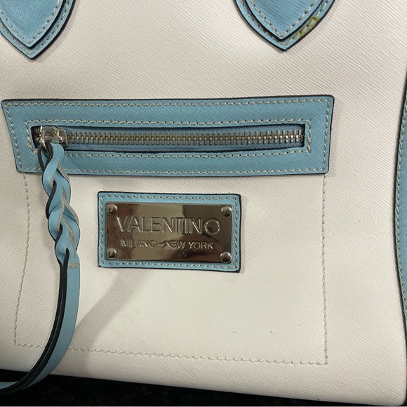 Authentic Valentino Cynthia By Mario -Handbag Tote White And Blue - Picture 6 of 12